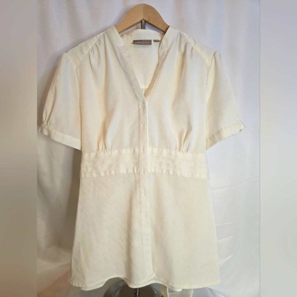 Croft & Barrow White Short Sleeve Blouse | Pintuck Waist | Size L